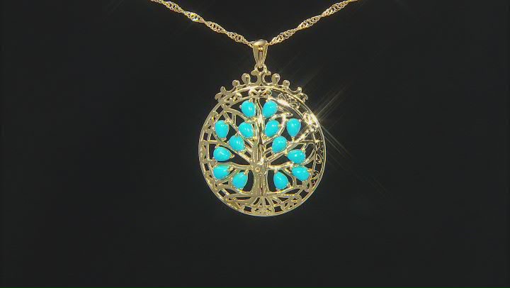 Blue Sleeping Beauty Turquoise 18k Yellow Gold Over  Silver Tree of Life Pendant With Chain Video Thumbnail