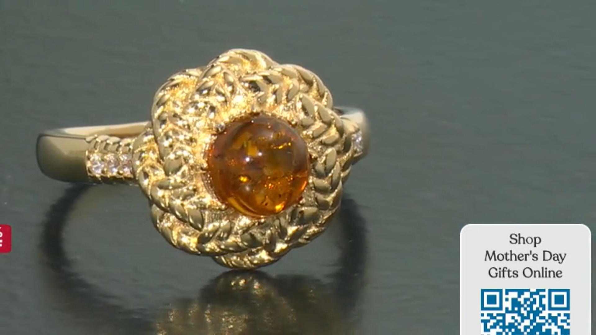 Orange Amber 18k Yellow Gold Over Sterling Silver Ring 0.06ctw Video Thumbnail