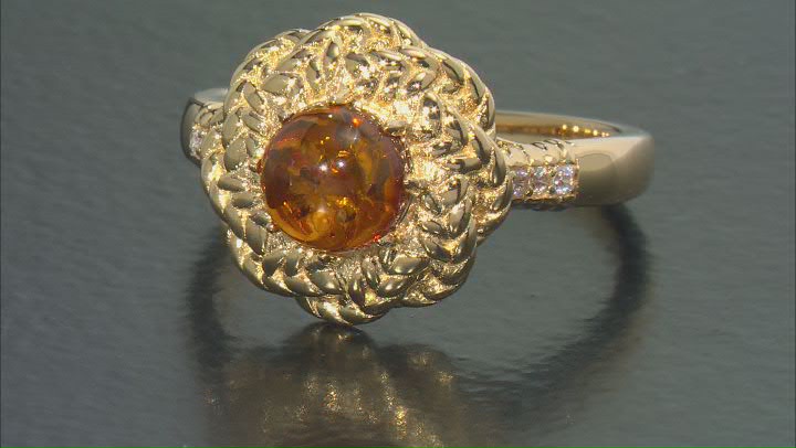 Orange Amber 18k Yellow Gold Over Sterling Silver Ring 0.06ctw Video Thumbnail