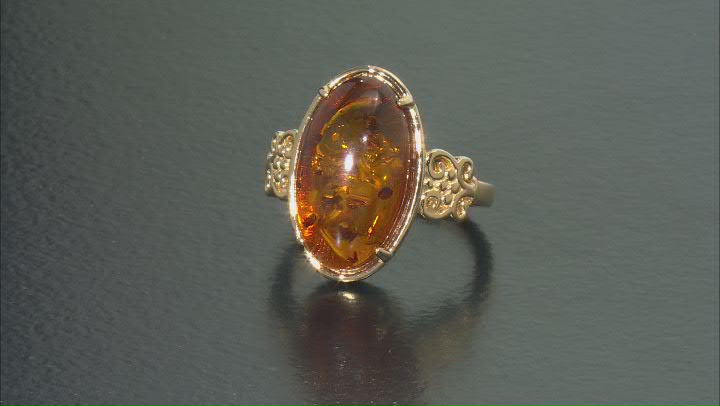 Orange Oval Amber 18k Yellow Gold Over Sterling Silver Ring Video Thumbnail