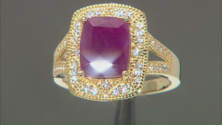Red Indian Ruby 18k Yellow Gold Over Sterling Silver Ring 3.66ctw Video Thumbnail