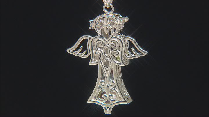 Multi-Color Gemstone Rhodium Over Silver Angel Prayer Box Pendant With Chain 3.99ctw Video Thumbnail