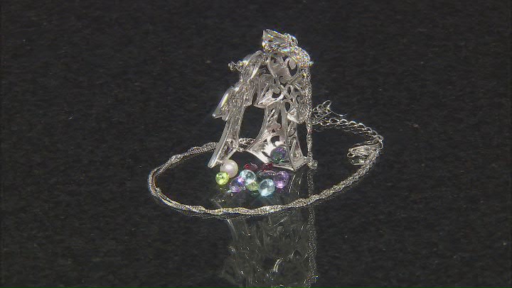 Multi-Color Gemstone Rhodium Over Silver Angel Prayer Box Pendant With Chain 3.99ctw Video Thumbnail