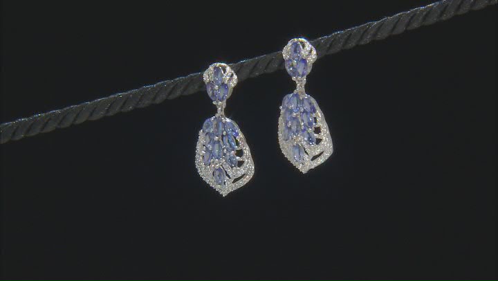 Blue Tanzanite Rhodium Over Silver Dangle Earrings 5.97ctw Video Thumbnail