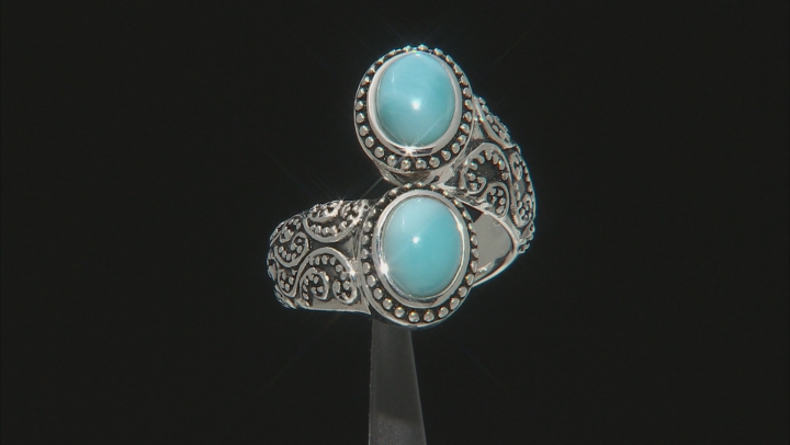 Blue Larimar Rhodium Over Sterling Silver Bypass Ring Video Thumbnail