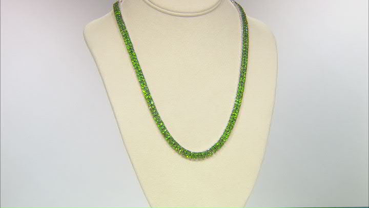Green Chrome Diopside Rhodium Over Sterling Silver Tennis Necklace 34.26ctw Video Thumbnail