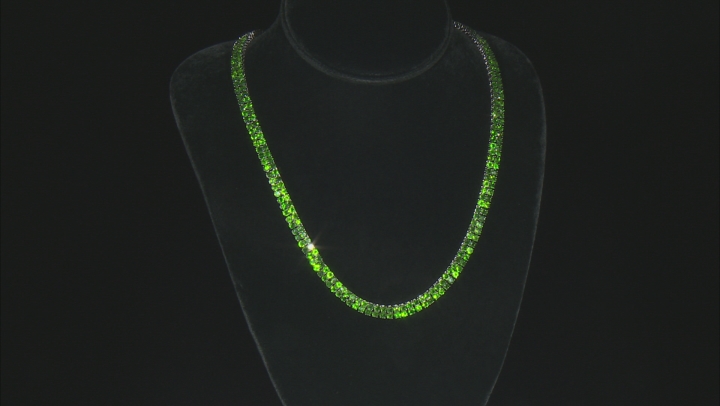 Green Chrome Diopside Rhodium Over Sterling Silver Tennis Necklace 34.26ctw Video Thumbnail