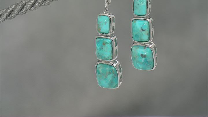 Blue Composite Turquoise Rhodium Over Sterling Silver 3-Stone Dangle Earrings Video Thumbnail