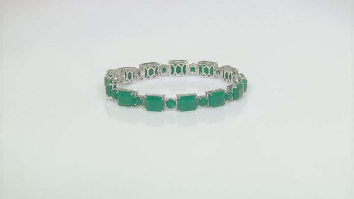 Green Onyx Rhodium Over Sterling Silver Bracelet 31.54ctw