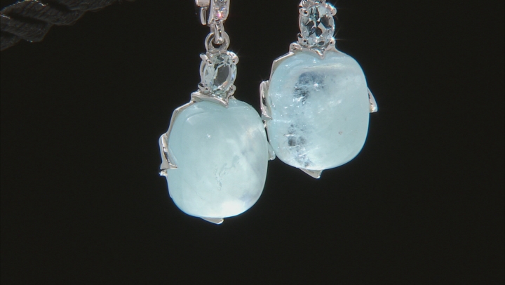 Blue Aquamarine Rhodium Over Sterling Silver Earrings 0.61ctw Video Thumbnail