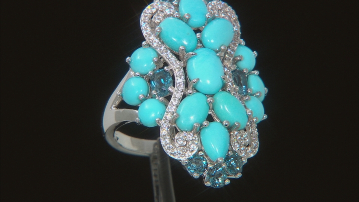 Blue Sleeping Beauty Turquoise Rhodium Over Silver Ring 1.54ctw Video Thumbnail