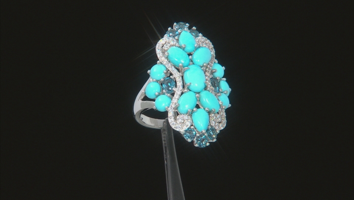 Blue Sleeping Beauty Turquoise Rhodium Over Silver Ring 1.54ctw Video Thumbnail