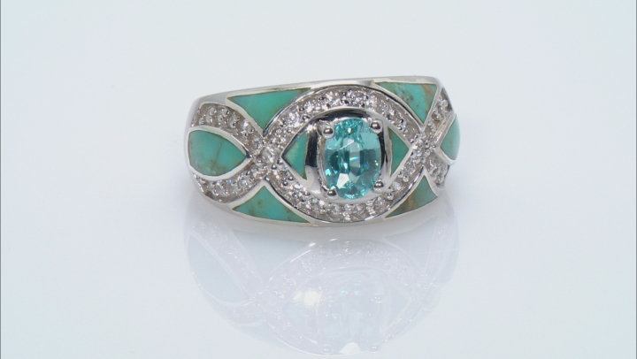 Blue Zircon Rhodium Over Sterling Silver Ring 1.75ctw Video Thumbnail