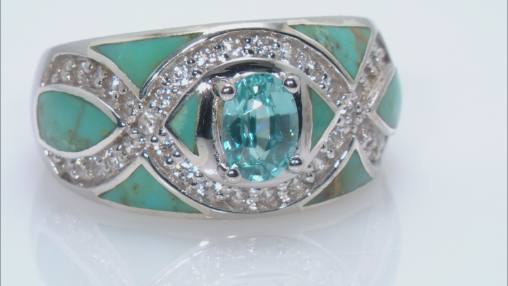 Blue Zircon Rhodium Over Sterling Silver Ring 1.75ctw Video Thumbnail