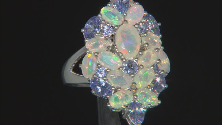 Multi-Color Ethiopian Opal Rhodium Over Sterling Silver Ring 3.00ctw
