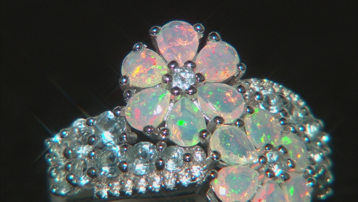 Multi-color Ethiopian Opal Rhodium Over Silver Ring 2.23ctw