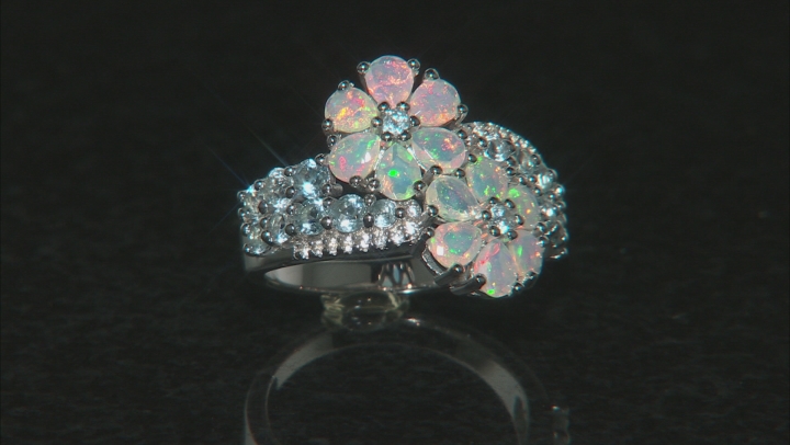 Multi-color Ethiopian Opal Rhodium Over Silver Ring 2.23ctw