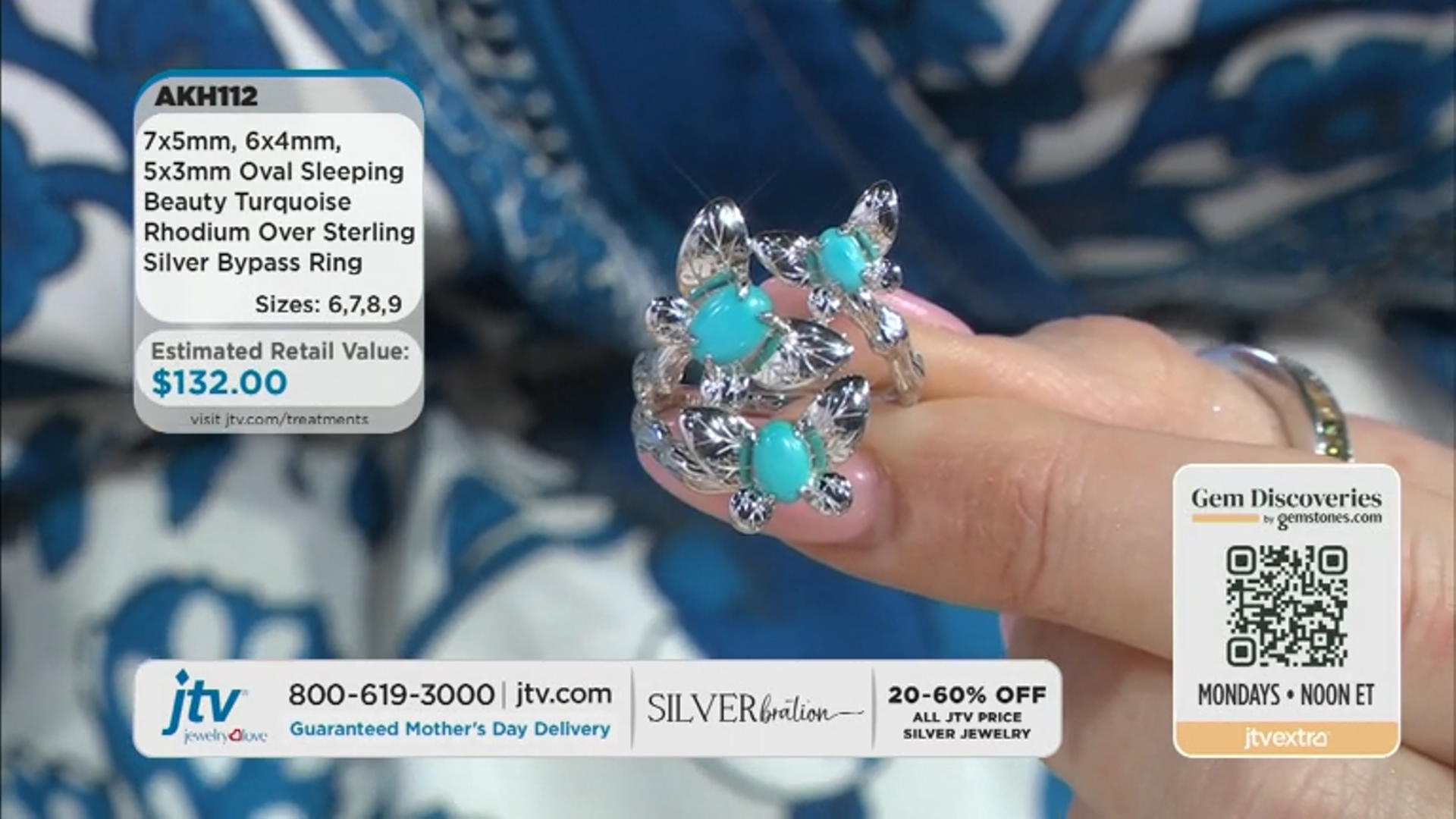 Blue Sleeping Beauty Turquoise Rhodium Over Silver Bypass Ring Video Thumbnail