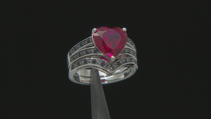 Red Lab Created Ruby Rhodium Over Silver Ring 3.48ctw