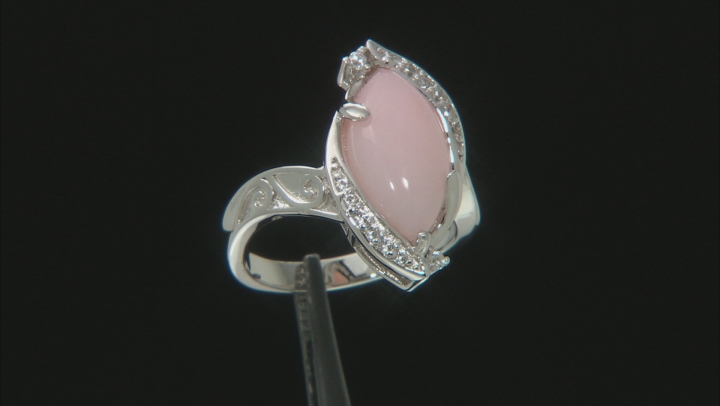 Pink Opal Rhodium Over Sterling Silver Ring .18ctw