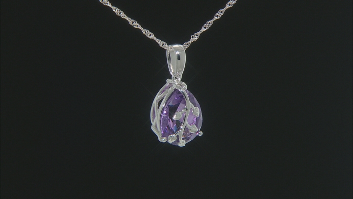 Purple African Amethyst Rhodium Over Silver Pendant With Chain 7.10ct