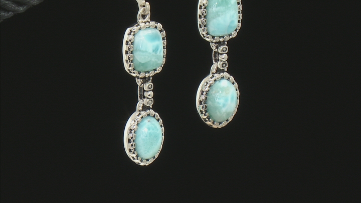 Blue Larimar Rhodium Over Sterling silver Dangle earrings