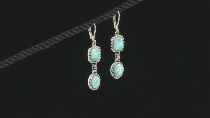 Blue Larimar Rhodium Over Sterling silver Dangle earrings
