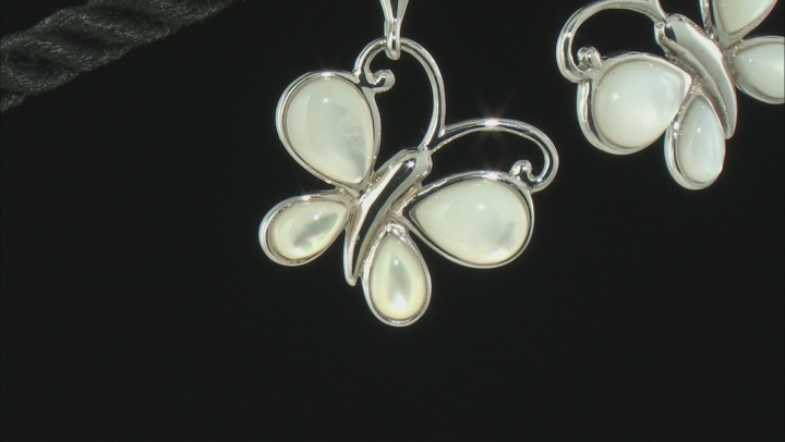 White Mother-of-Pearl Rhodium Over Silver Butterfly Earrings