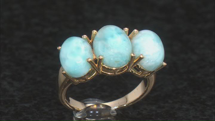 Blue Larimar 18k Yellow Gold Over Silver 3-Stone Ring Video Thumbnail