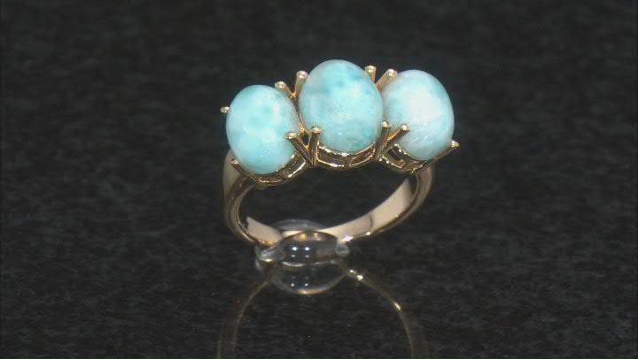 Blue Larimar 18k Yellow Gold Over Silver 3-Stone Ring Video Thumbnail