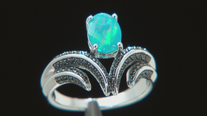 Paraiba Blue Opal Rhodium Over Sterling Silver Ring 0.80ctw