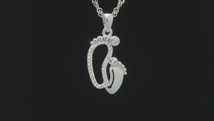 White zircon rhodium over sterling silver Mother and Baby pendant with chain 0.29ctw Video Thumbnail