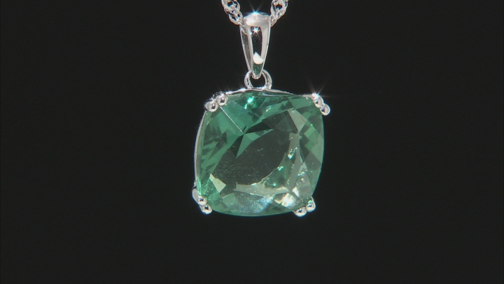 Green Fluorite Rhodium Over Silver Pendant With Chain 7.41ct Video Thumbnail