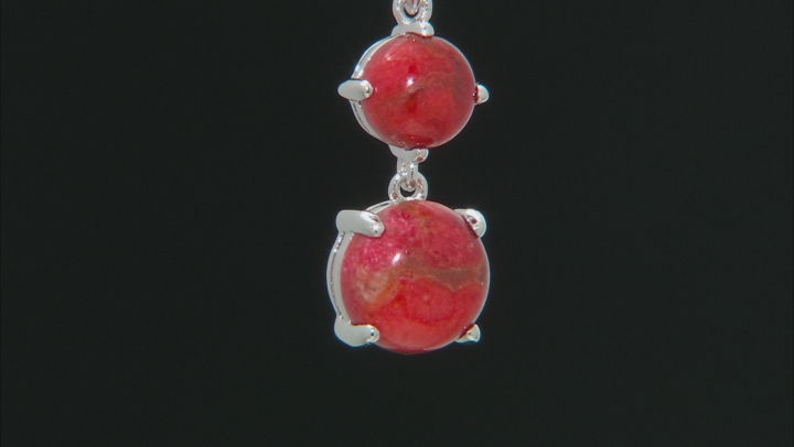 Red Coral Rhodium Over Silver 2-stone Pendant With Chain
