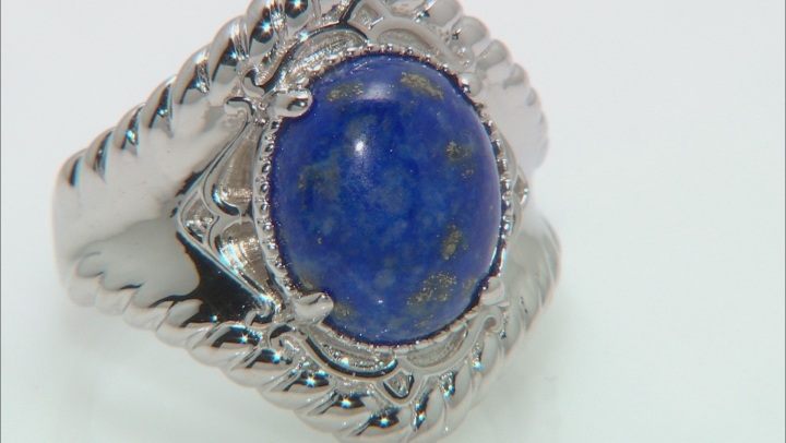 Blue Lapis Lazuli Rhodium Over Sterling Silver Solitaire Ring