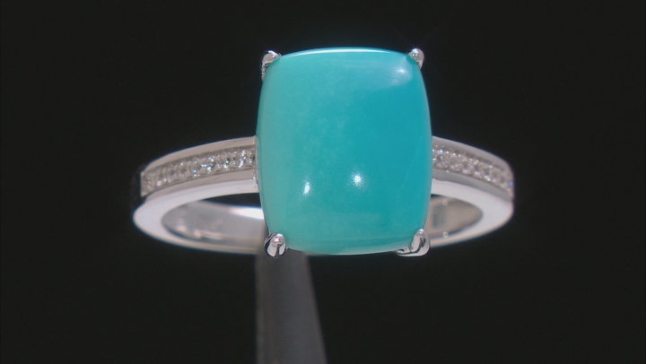 Blue Sleeping Beauty Turquoise Rhodium Over Silver Ring .07ctw Video Thumbnail