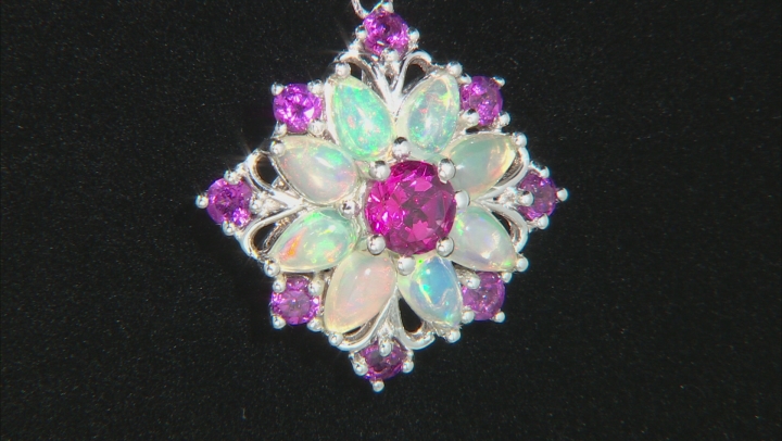 Multicolor Ethiopian Opal Rhodium Over Silver Pendant With Chain 2.02ctw Video Thumbnail