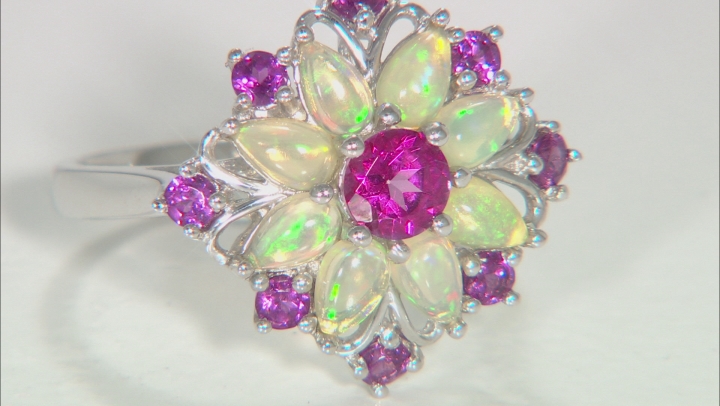 Multicolor Ethiopian Opal Rhodium Over Silver Ring 2.02ctw Video Thumbnail