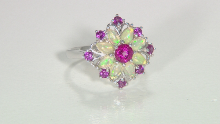 Multicolor Ethiopian Opal Rhodium Over Silver Ring 2.02ctw Video Thumbnail
