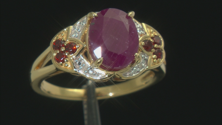 Red Ruby 18k Yellow Gold Over Sterling Silver Ring 3.89ctw Video Thumbnail