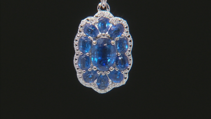 Blue Kyanite rhodium over silver pendant with chain 3.34ctw Video Thumbnail