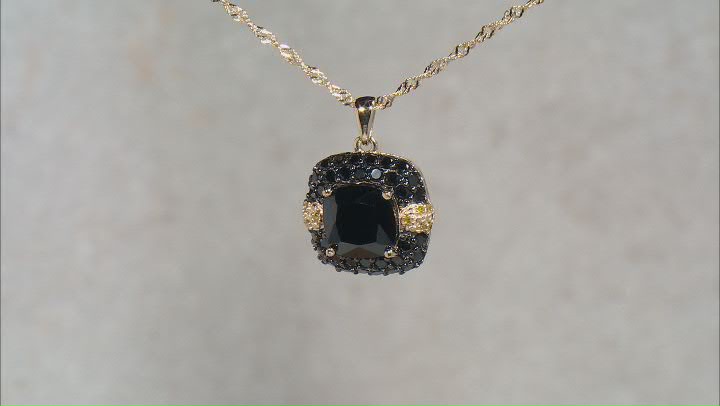 Black Spinel 18k Yellow Gold Over Silver Pendant With Chain 5.94ctw Video Thumbnail