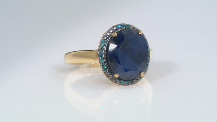 Blue Sapphire With Blue Diamond Accent 18k Yellow Gold Over Sterling Silver Ring 4.86ctw Video Thumbnail