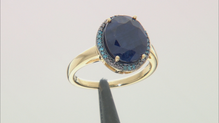 Blue Sapphire With Blue Diamond Accent 18k Yellow Gold Over Sterling Silver Ring 4.86ctw Video Thumbnail