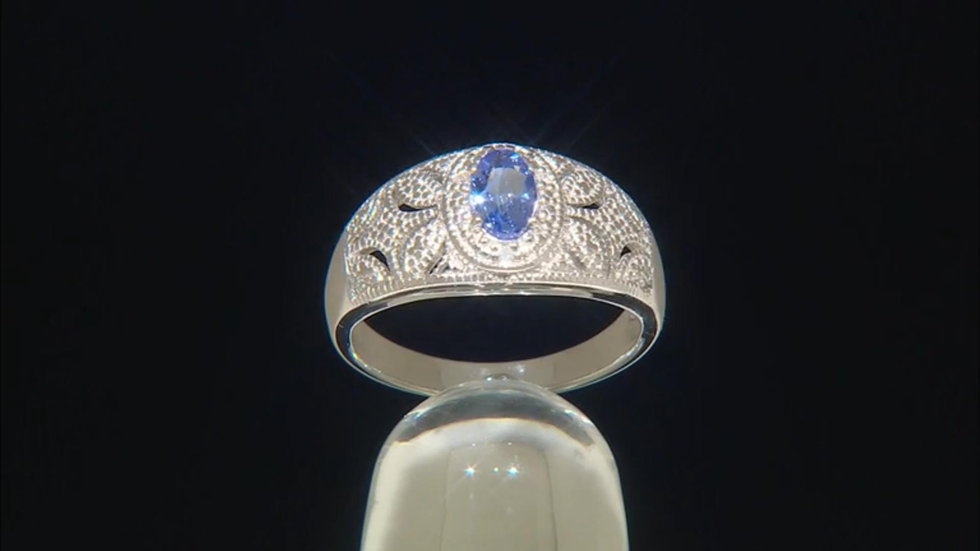 Blue tanzanite rhodium over silver ring .39ctw Video Thumbnail