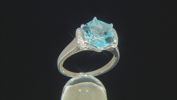 Sky blue topaz rhodium over silver ring 4.05ctw Video Thumbnail
