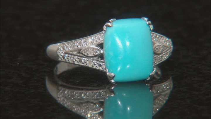 Blue Sleeping Beauty turquoise rhodium over silver ring .04ctw Video Thumbnail