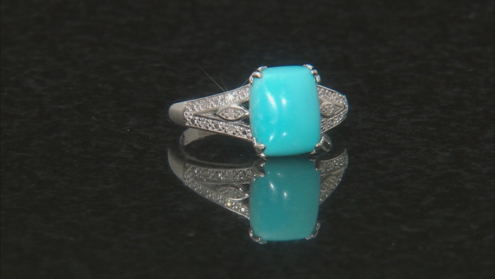Blue Sleeping Beauty turquoise rhodium over silver ring .04ctw Video Thumbnail