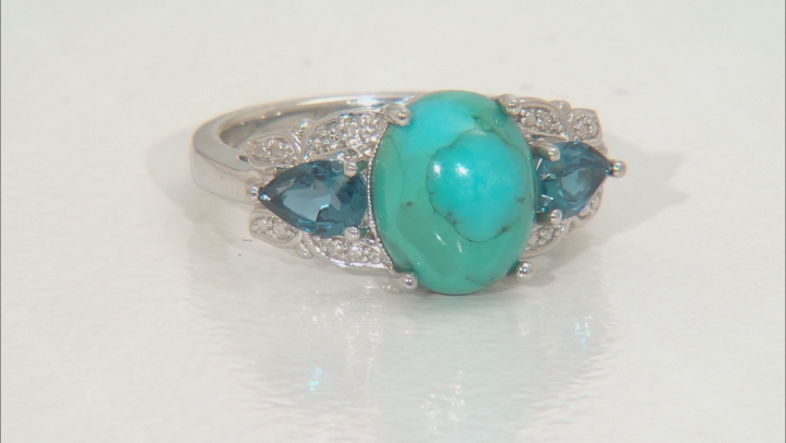 Blue Turquoise Rhodium Over Sterling Silver Ring .84ctw Video Thumbnail