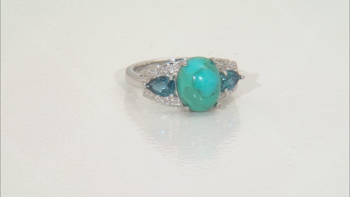 Blue Turquoise Rhodium Over Sterling Silver Ring .84ctw Video Thumbnail
